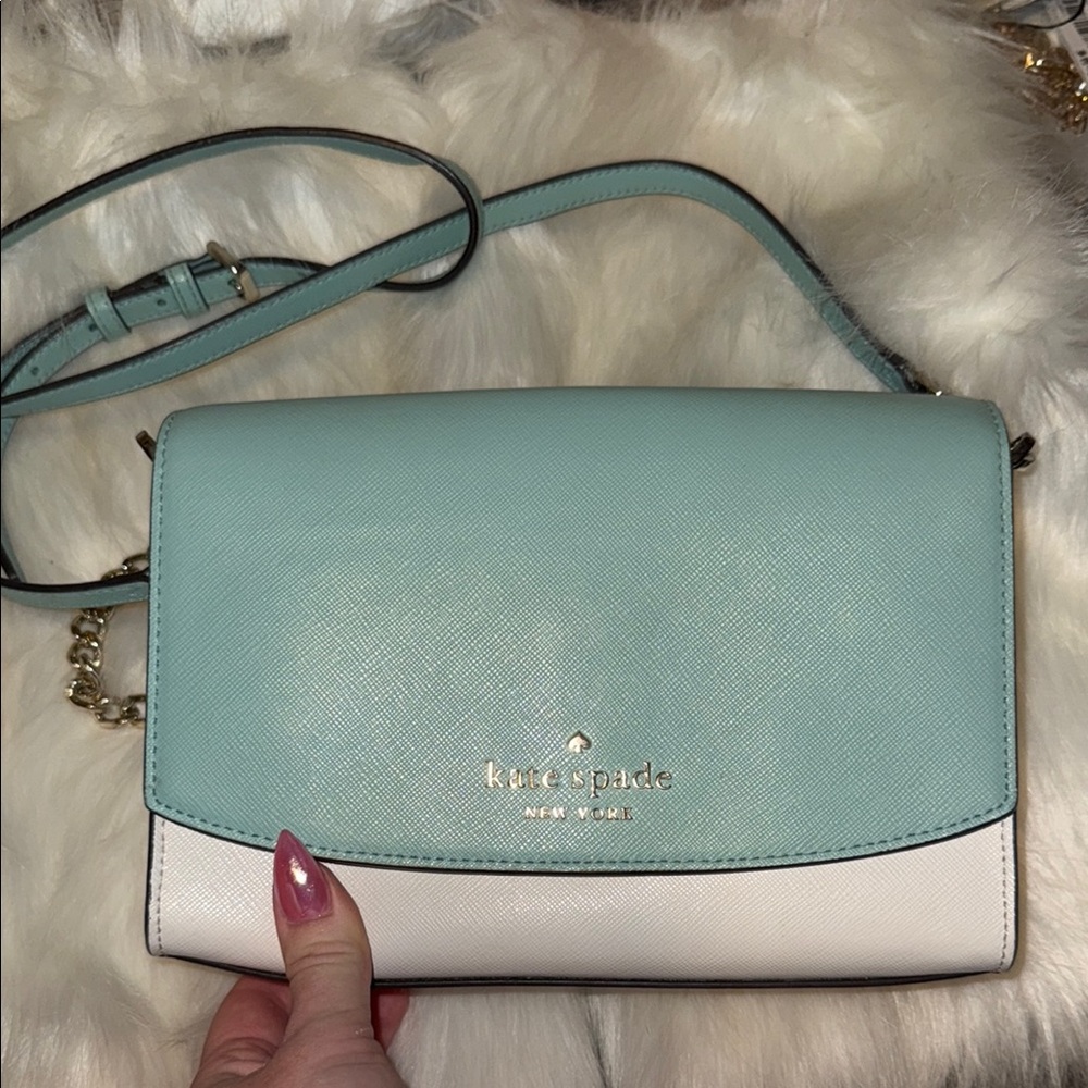 Kate Spade Green and White Crossbody Bag with Structured Design